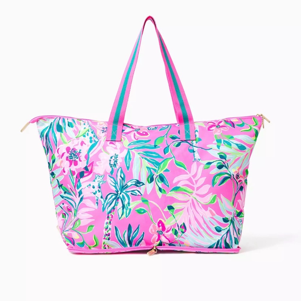 Lilly Pulitzer GetawY Packable Floral Tote Plumera Pink IM FELINE FINE NWT